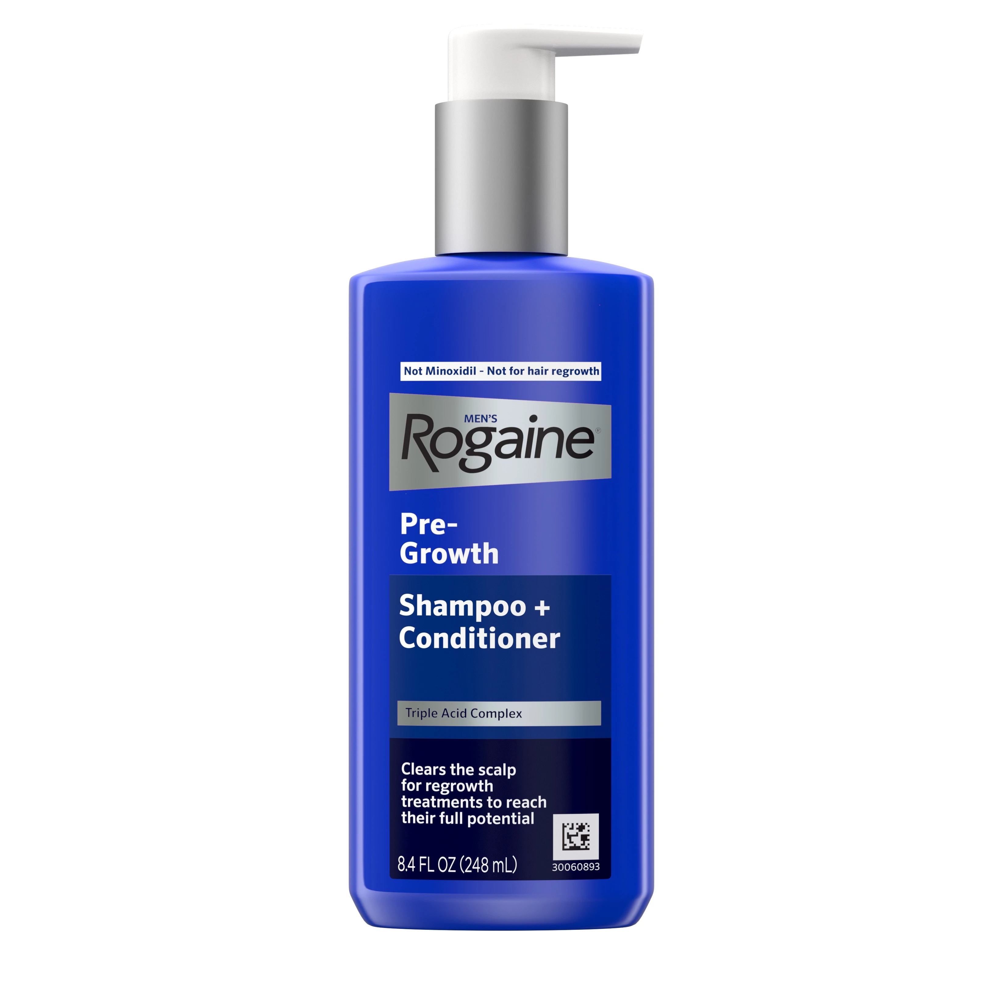 ROGAINE® Pre-Growth 2-in-1 Shampoo + Conditioner bottle with Triple Acid Complex for scalp prep