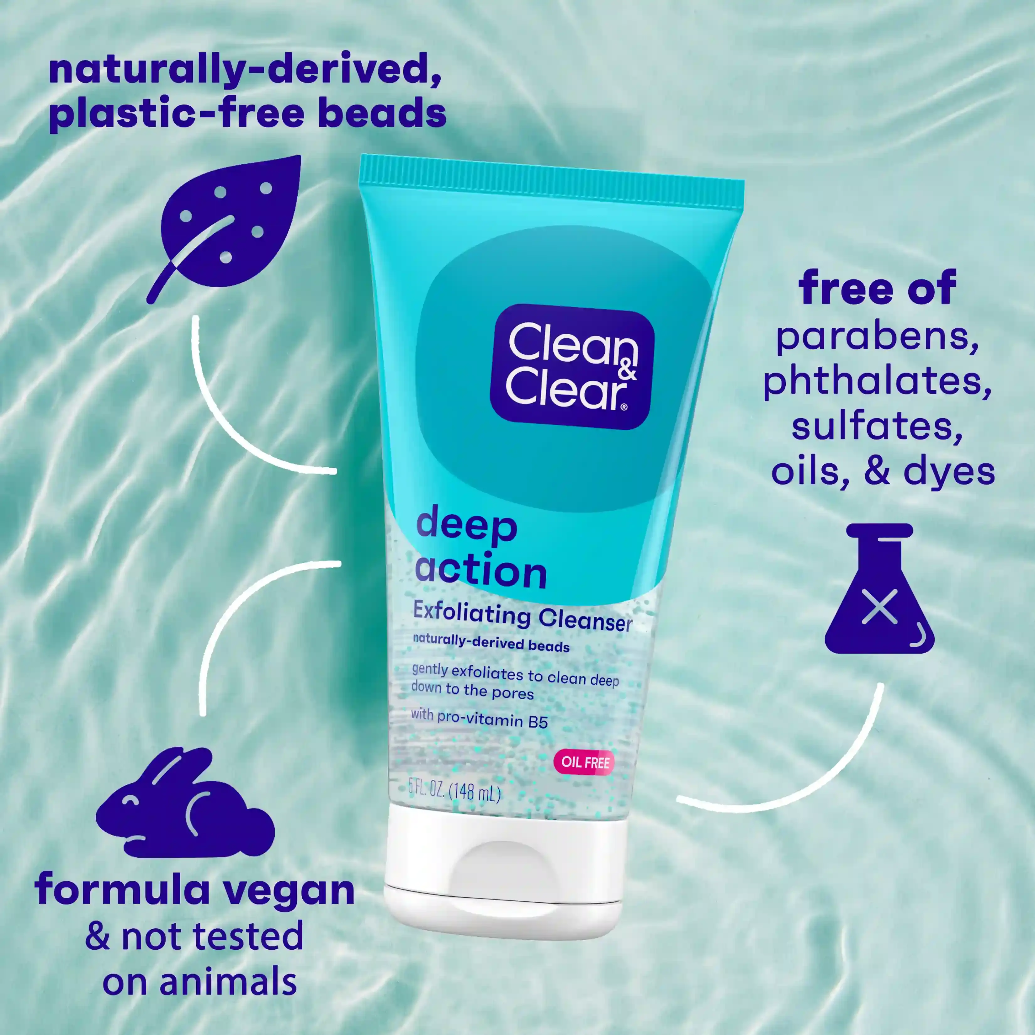 Clean & Clear® Deep Action Scrub with naturally-derived beads, vegan, paraben-free formula, 5 oz