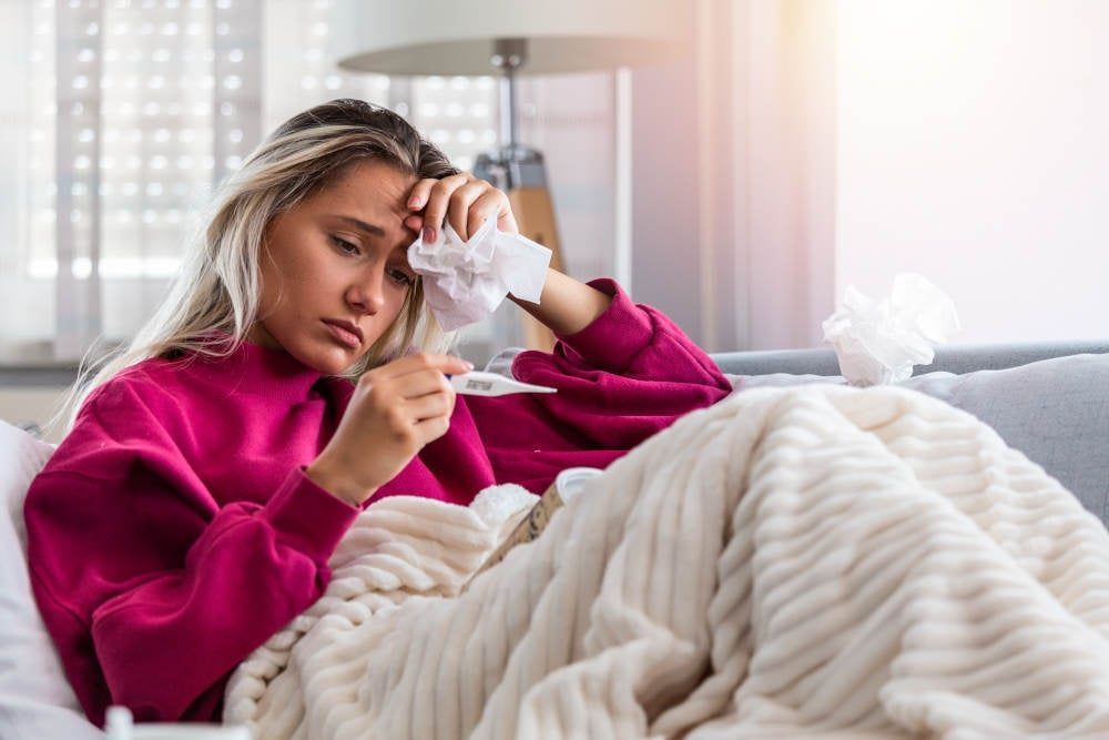 Woman with a cold or allergies