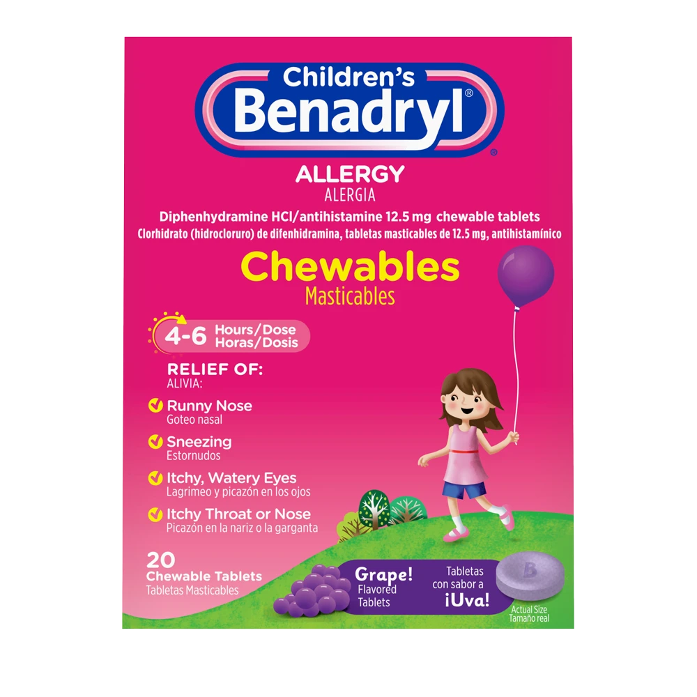 Children’s BENADRYL® Grape Flavored Chewable Tablets package front