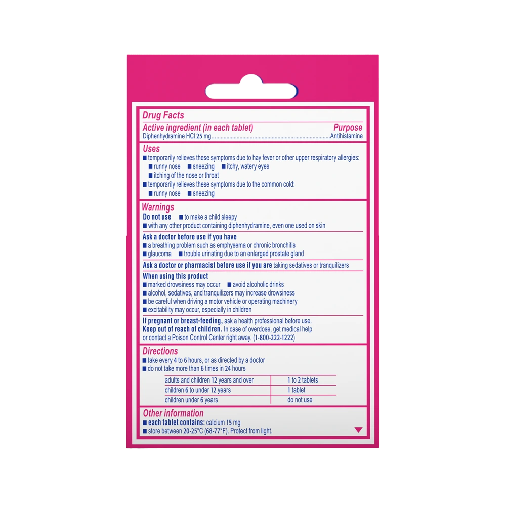 BENADRYL® Allergy ULTRATABS® Tablets 8 count package back