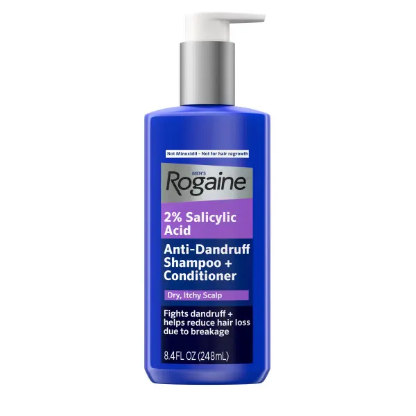 Men's ROGAINE® 2% Salicylic Acid Anti-Dandruff Shampoo + Conditioner Front of Pack