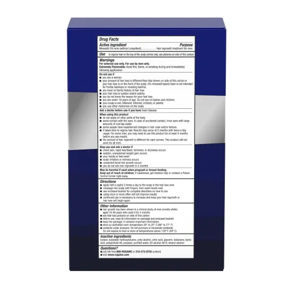 Mens ROGAINE® 5% Minoxidil Unscented Foam - Back of pack