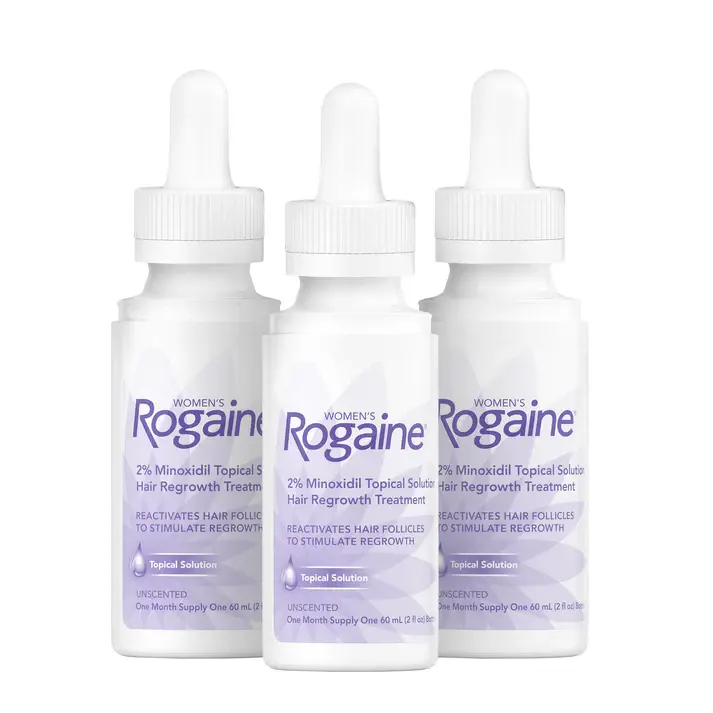 3-month supply of Women’s ROGAINE® Solution on a white background.