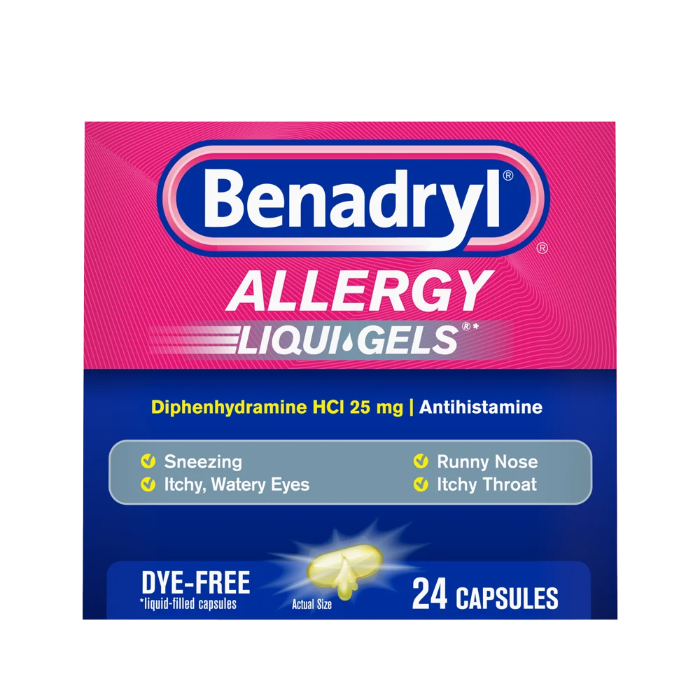 BENADRYL® Allergy Antihistamine Dye-Free LIQUI-GELS® package front