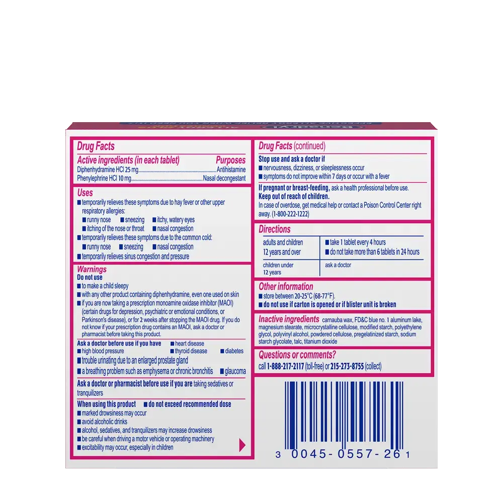 BENADRYL® Allergy Plus Congestion package back