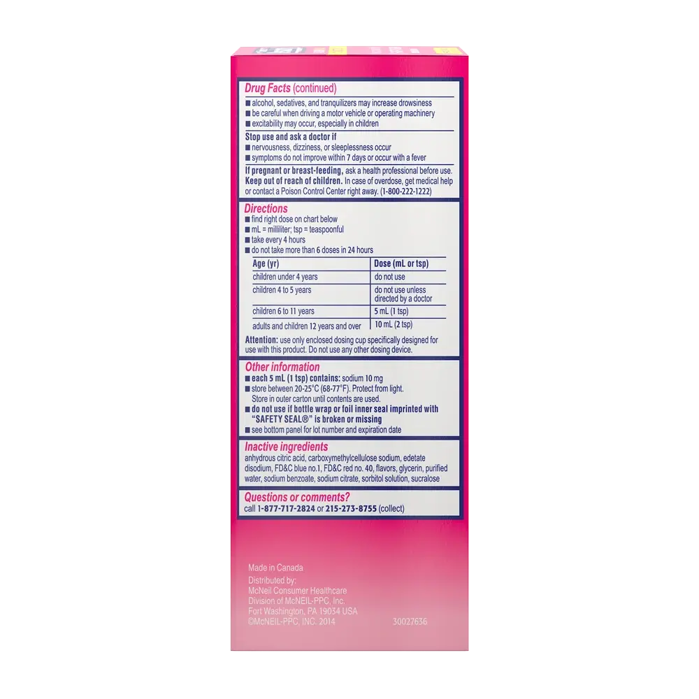 Children's BENADRYL® Allergy Plus Congestion Grape flavor Drug Facts