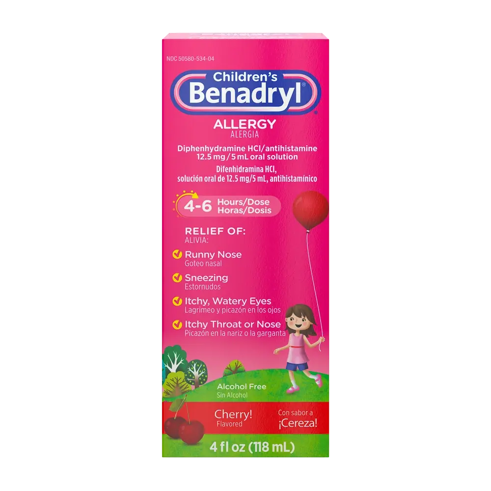 Children's BENADRYL® Allergy Liquid Cherry flavor 4 Fl. Oz package front