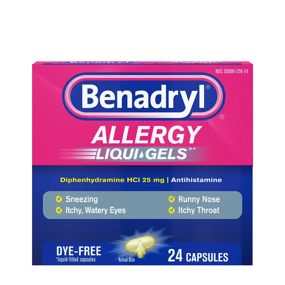 BENADRYL® Allergy Antihistamine Dye-Free LIQUI-GELS® package front