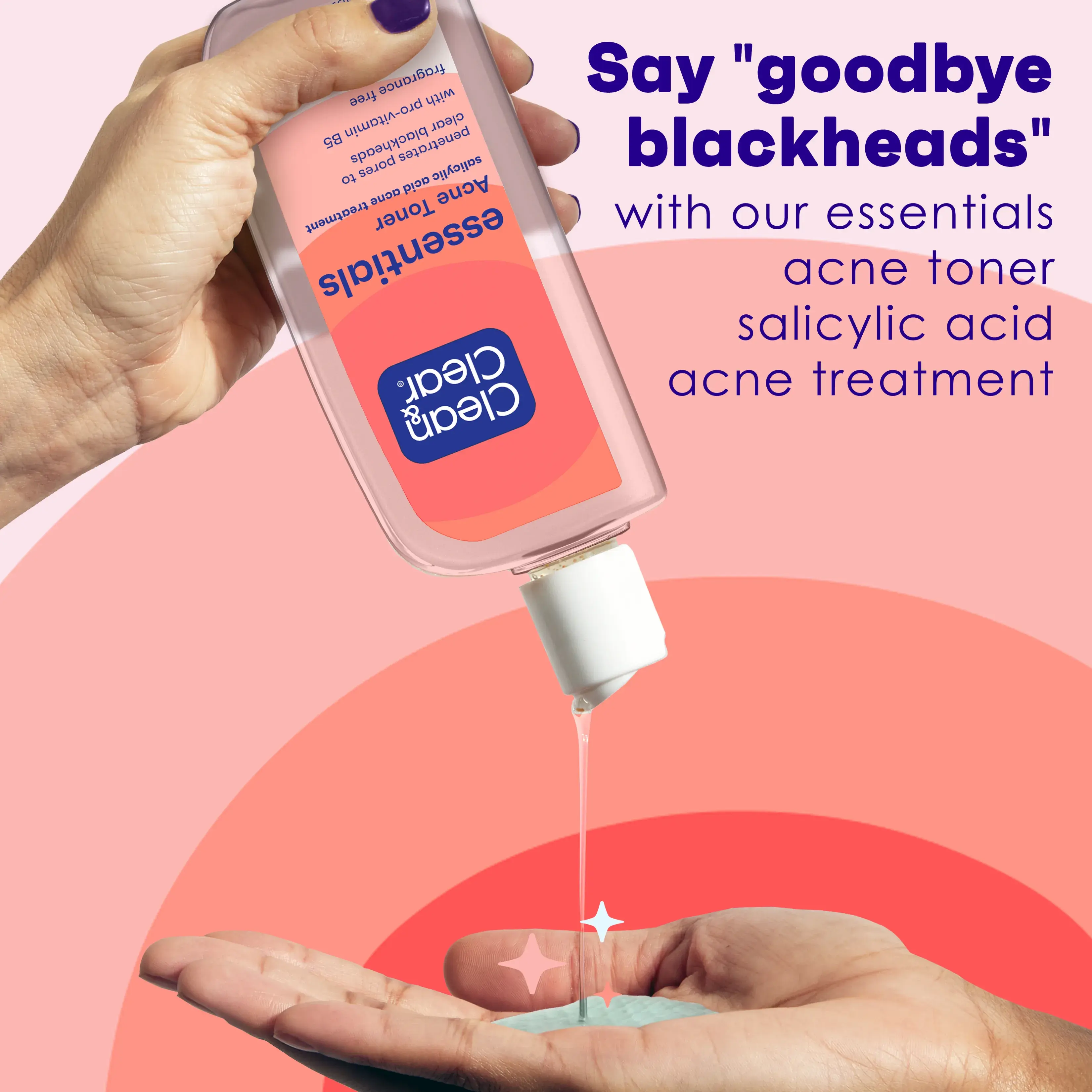 Clean & Clear® Say “goodbye blackheads” with essentials toner salicylic acid acne treatment 
