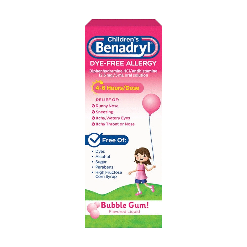 Children’s BENADRYL® Dye-Free Allergy Liquid bubble gum flavor