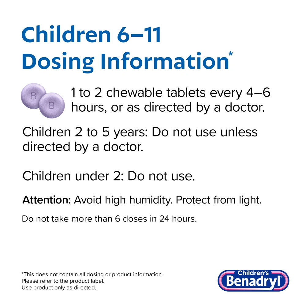 Children’s BENADRYL® Grape Flavored Chewable Tablets Dosing Information