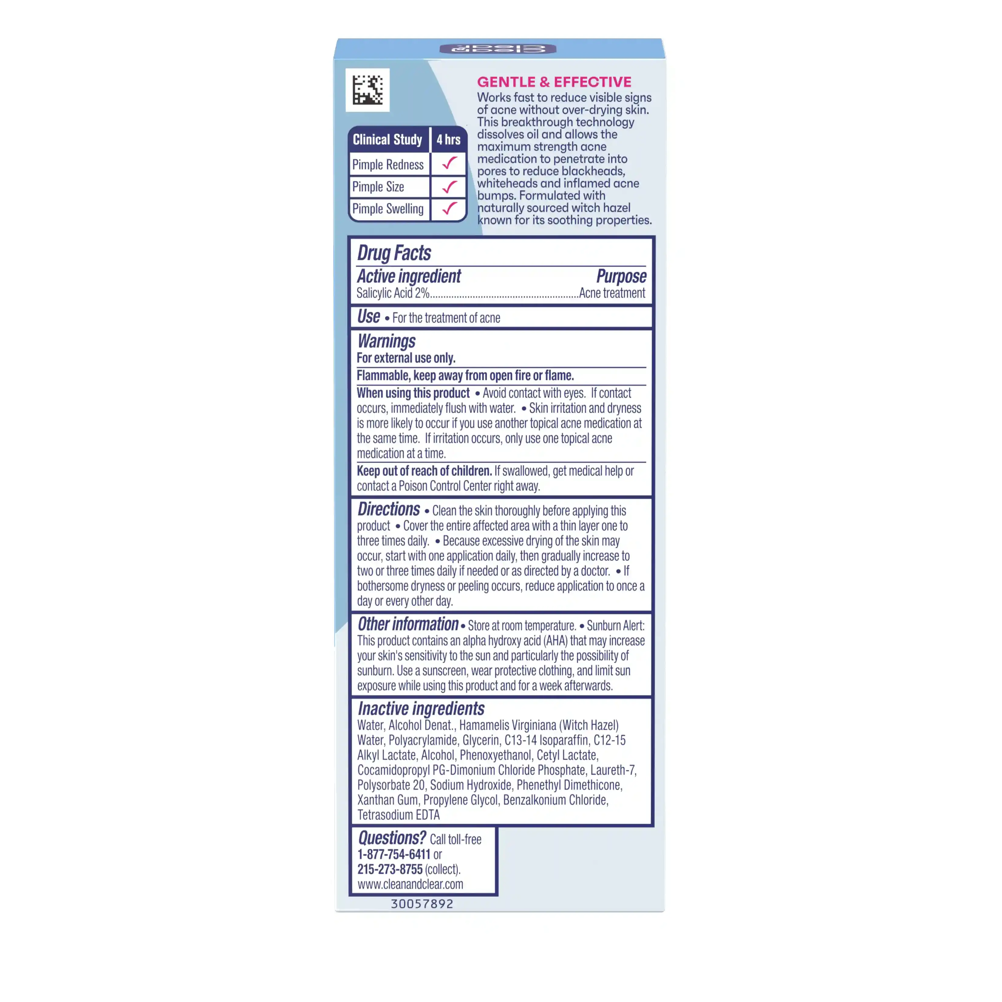 Clean & Clear® Advantage Acne Spot Treatment, .75 Fl. Oz Back of pack