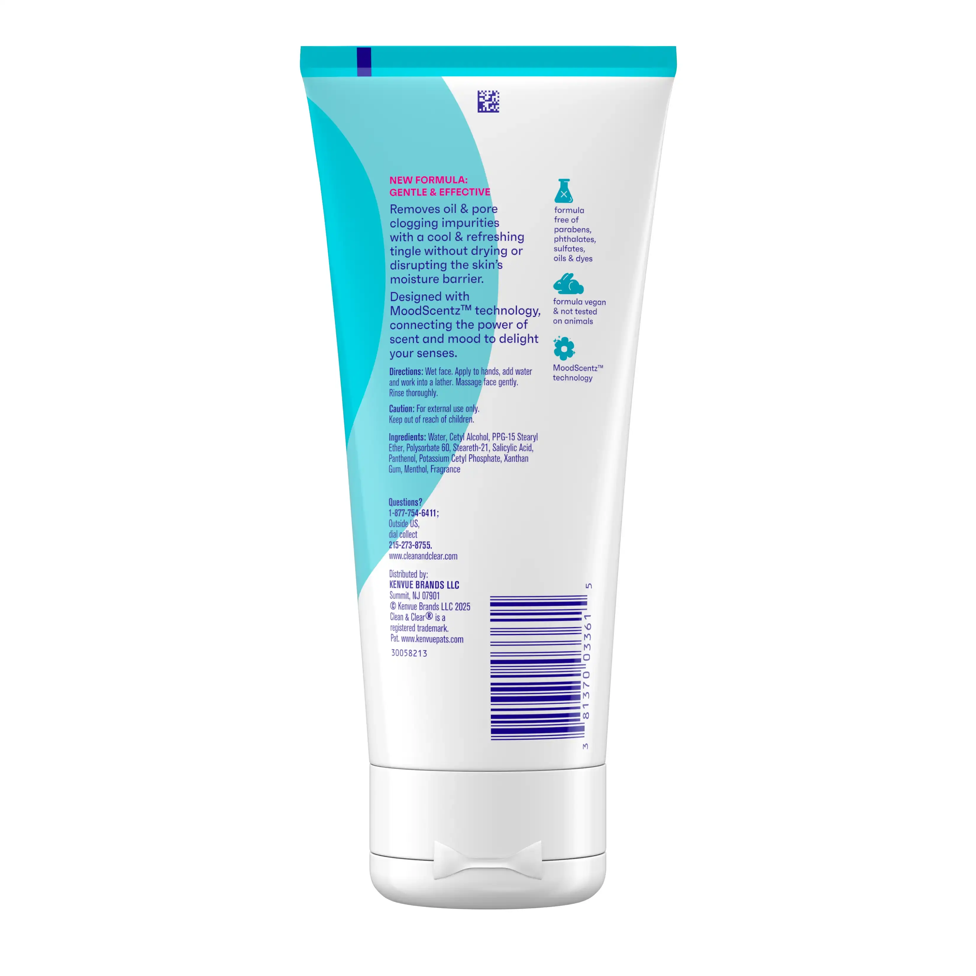 Clean & Clear® Deep Action Cream Cleanser, 6.5 Oz Back of pack