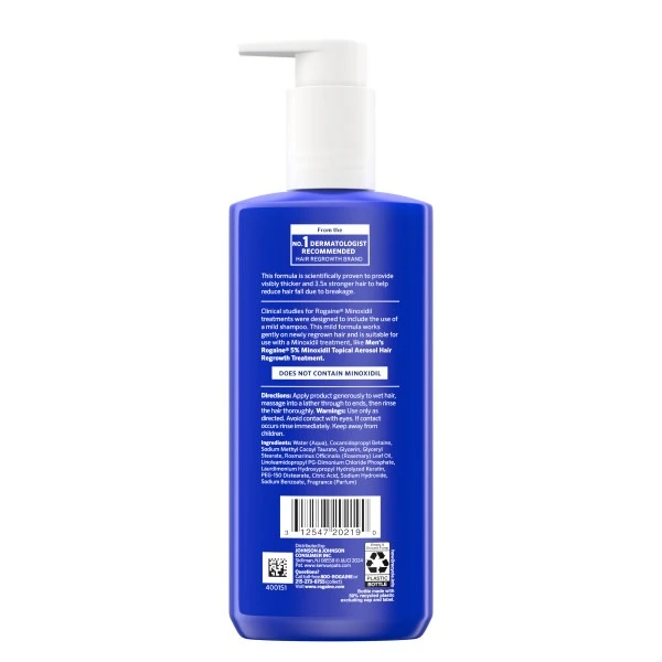 Men's ROGAINE® Hair Thickening 2 in 1 Shampoo + Conditioner-back of pack Men's ROGAINE® Hair Thickening 2 in 1 Shampoo + Conditioner -back of pack