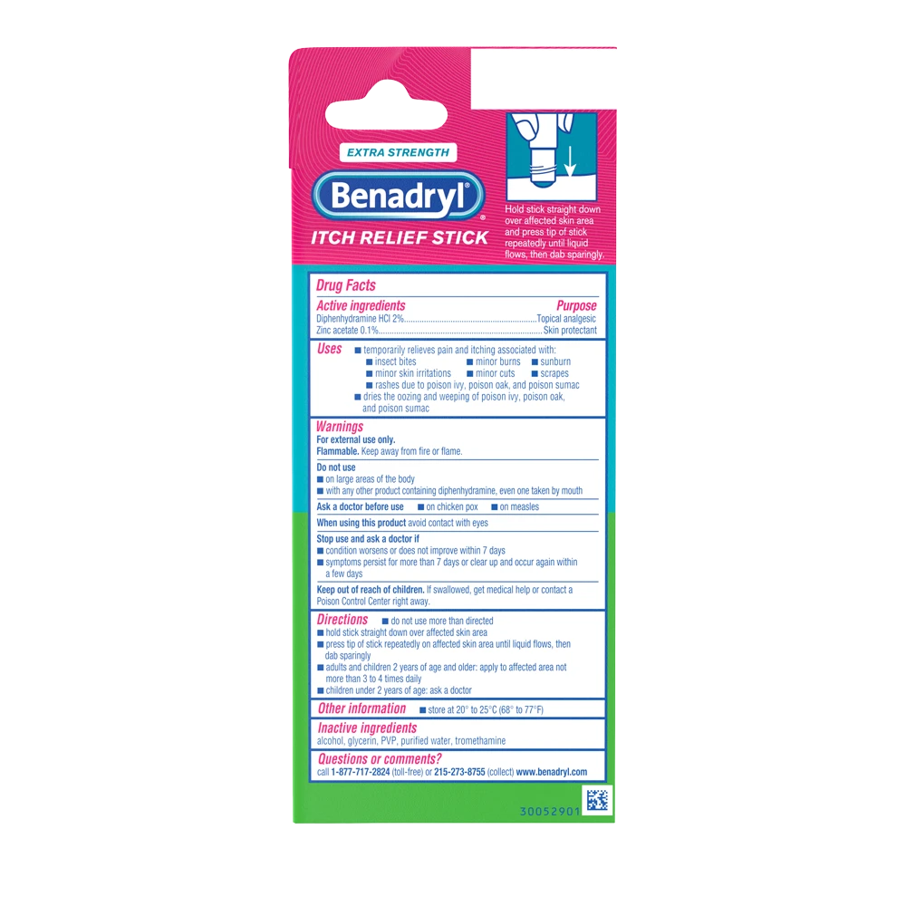 BENADRYL® Extra Strength Itch Relief Stick Small package back