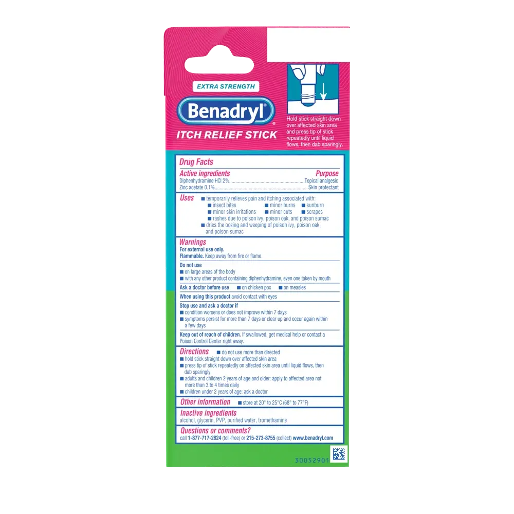 BENADRYL® Extra Strength Itch Relief Stick Small package back