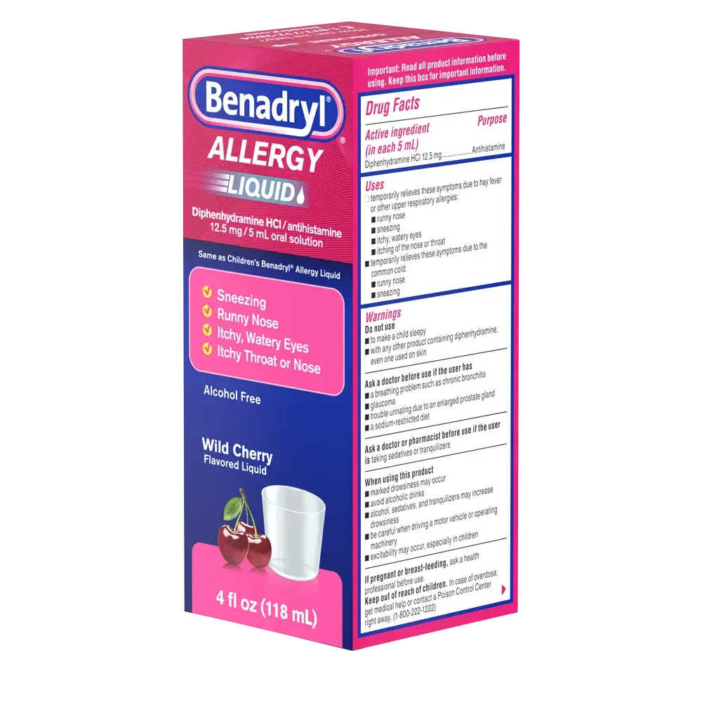 BENADRYL® Allergy Oral Solution Wild Cherry rotated to the side