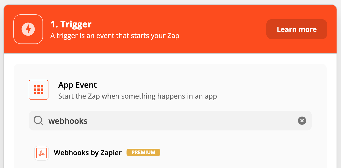 Zapier - add webhook trigger