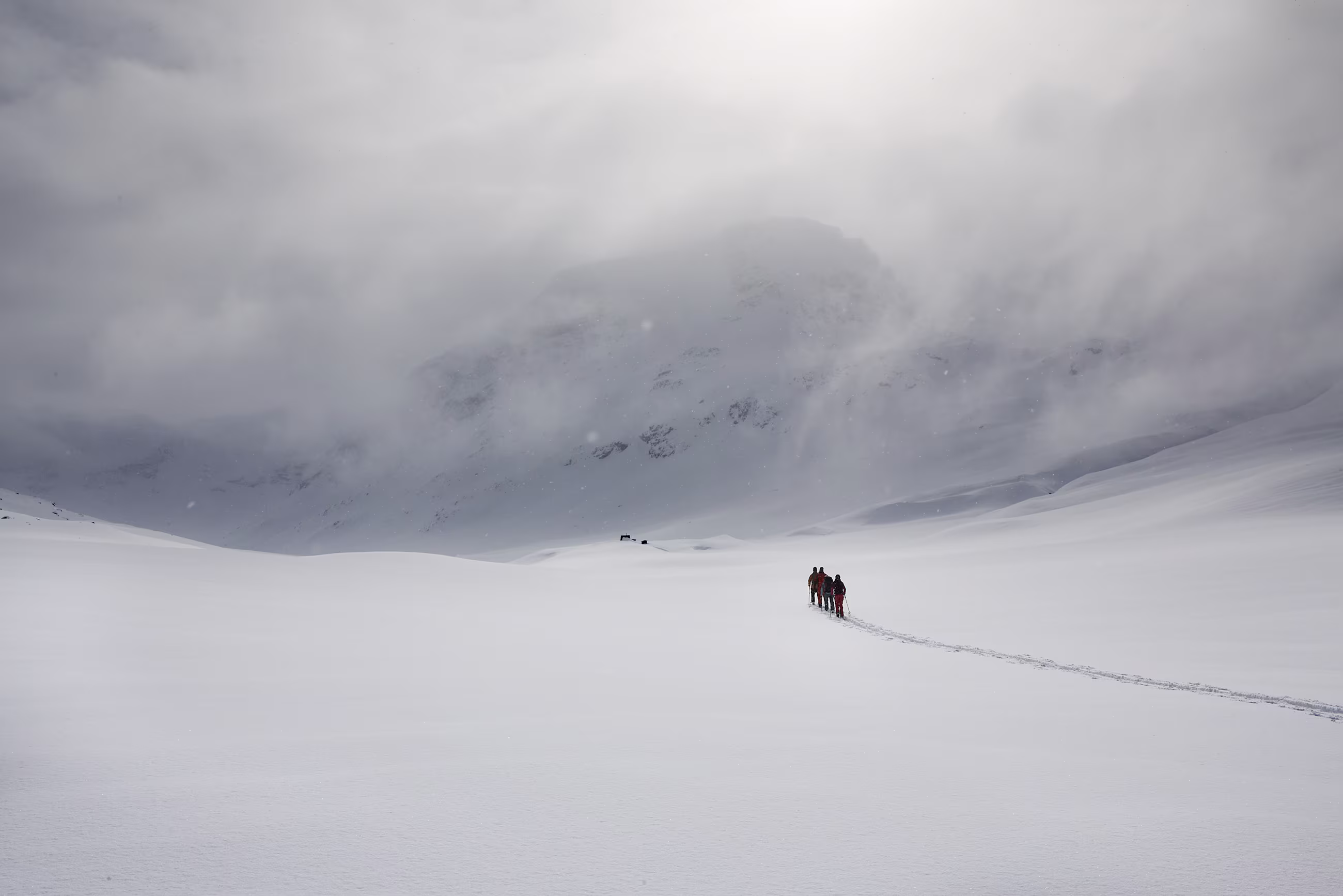 Two people skiers in a white snowy landscape