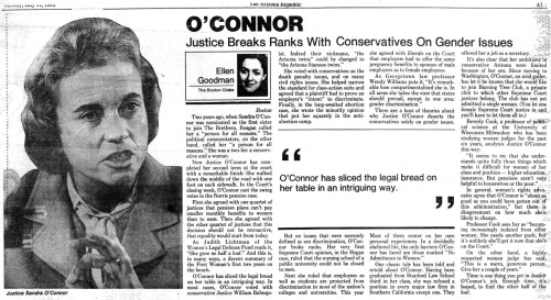 O'Connor Justice Breaks Ranks with Conservatives on Gender Issues