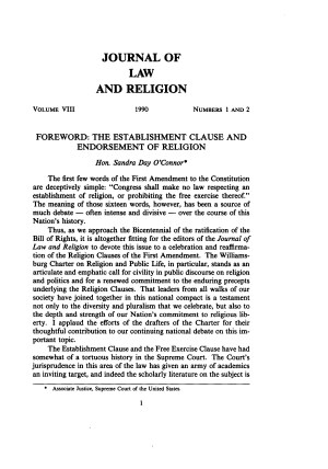 Foreword: The Establishment Clause and Endorsement of Religion