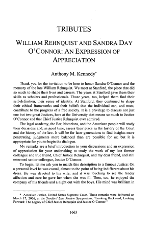 William Rehnquist and Sandra Day O'Connor: An Expression of Appreciation