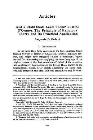 And a Child Shall Lead Them: Justice O'Connor, the Principle of Religious Liberty and Its Practical Application