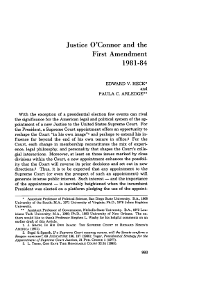 Justice O'Connor and the First Amendment 1981–84