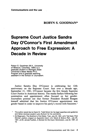 Supreme Court Justice Sandra Day O'Connor's First Amendment Approach to Free Expression: A Decade in Review