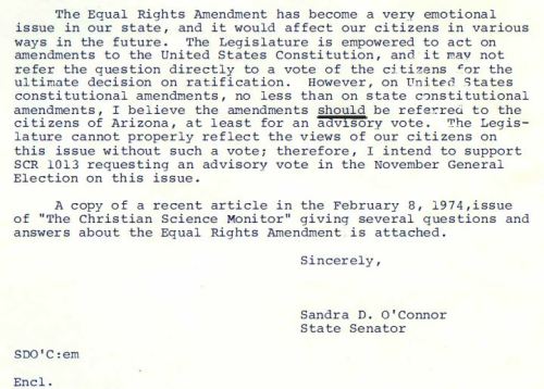 Form letter on Equal Rights Amendment