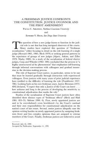 A Freshman Justice Confronts the Constitution: Justice O'Connor and the First Amendment