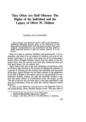 They Often Are Half Obscure: The Rights of the Individual and the Legacy of Oliver W. Holmes