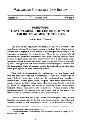 Foreword: First Women: The Contribution of American Women to the Law