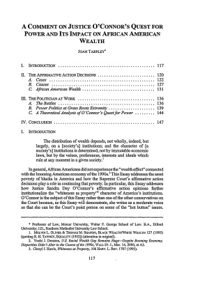 A Comment on Justice O'Connor's Quest for Power and Its Impact on African American Wealth