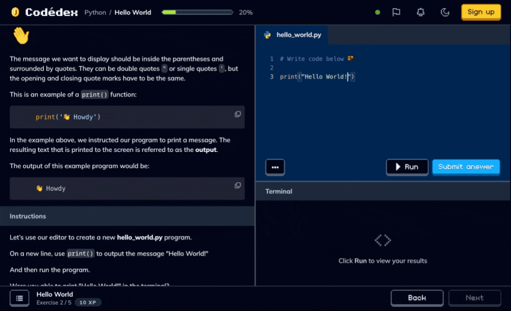 Codedex learning environment