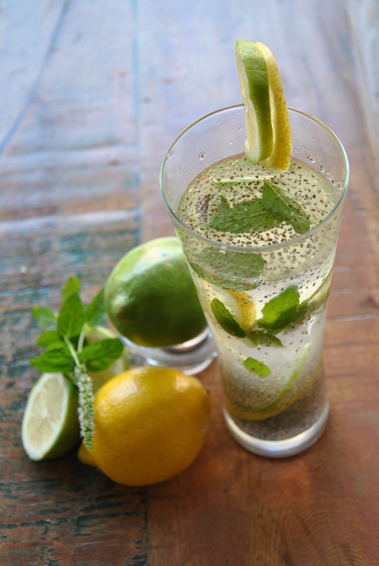 chia seeds in water with lime and lemon 