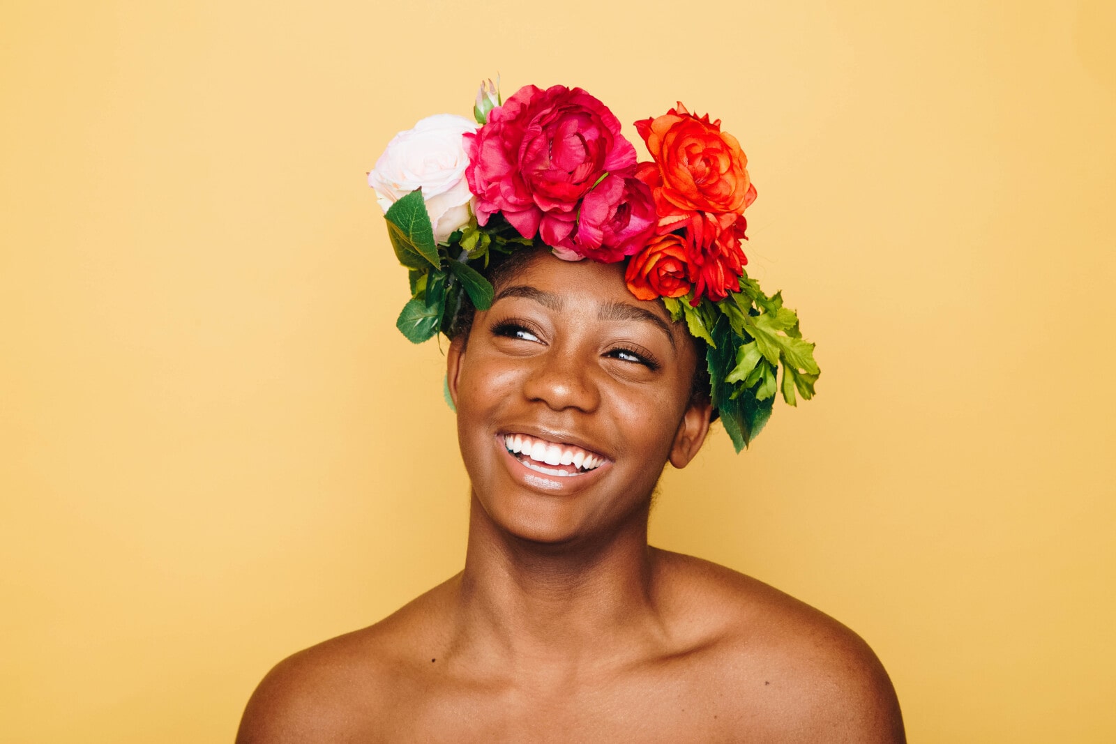 A woman wearing a flower crown