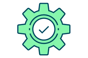 Icon depicting green gear with checkmark in the middle