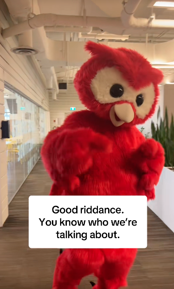 TikTok screenshot with Owly and words that read "Good riddance. You know who we're talking about."