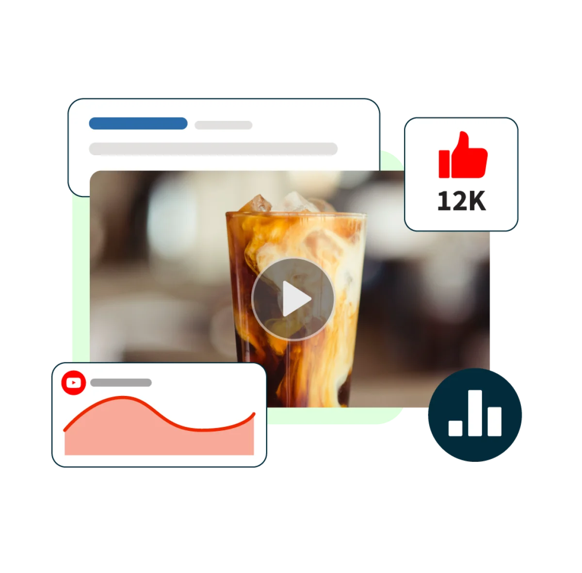 video thumbnail of an iced latte with youtube statistics pop-ups