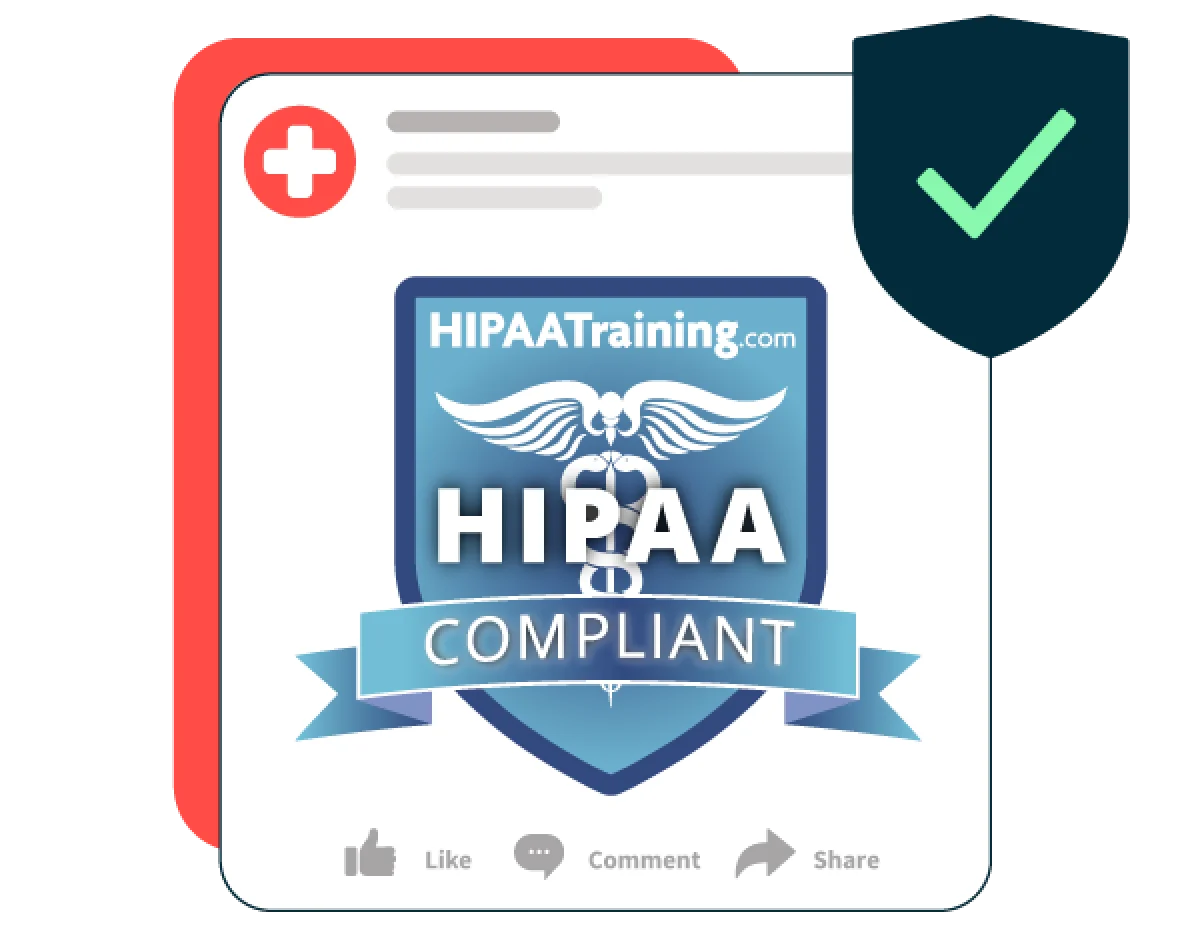 Hootsuite product shot with HIPAA compliance badge