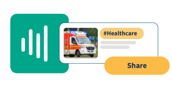 Grafica con hashtag ambulanza e assistenza sanitaria