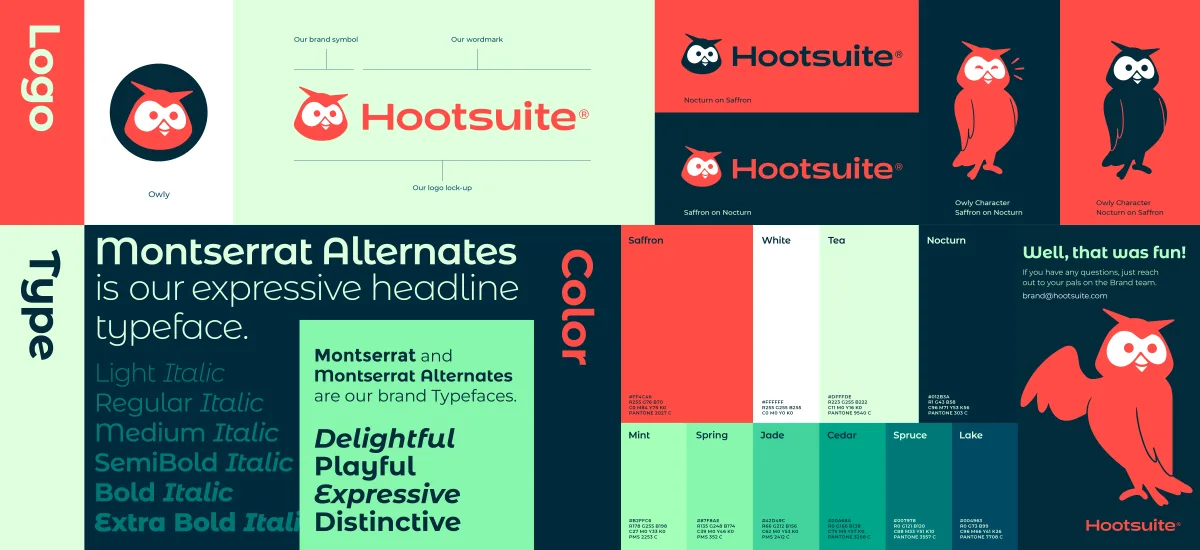 A table laying out Hootsuite's brand guidelines and colours