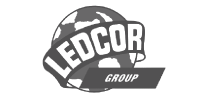 Logotipo del Ledcor Group en blanco y negro.