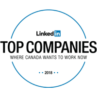 Badge commémorant le classement de Hootsuite parmi les meilleures entreprises de LinkedIn en 2018