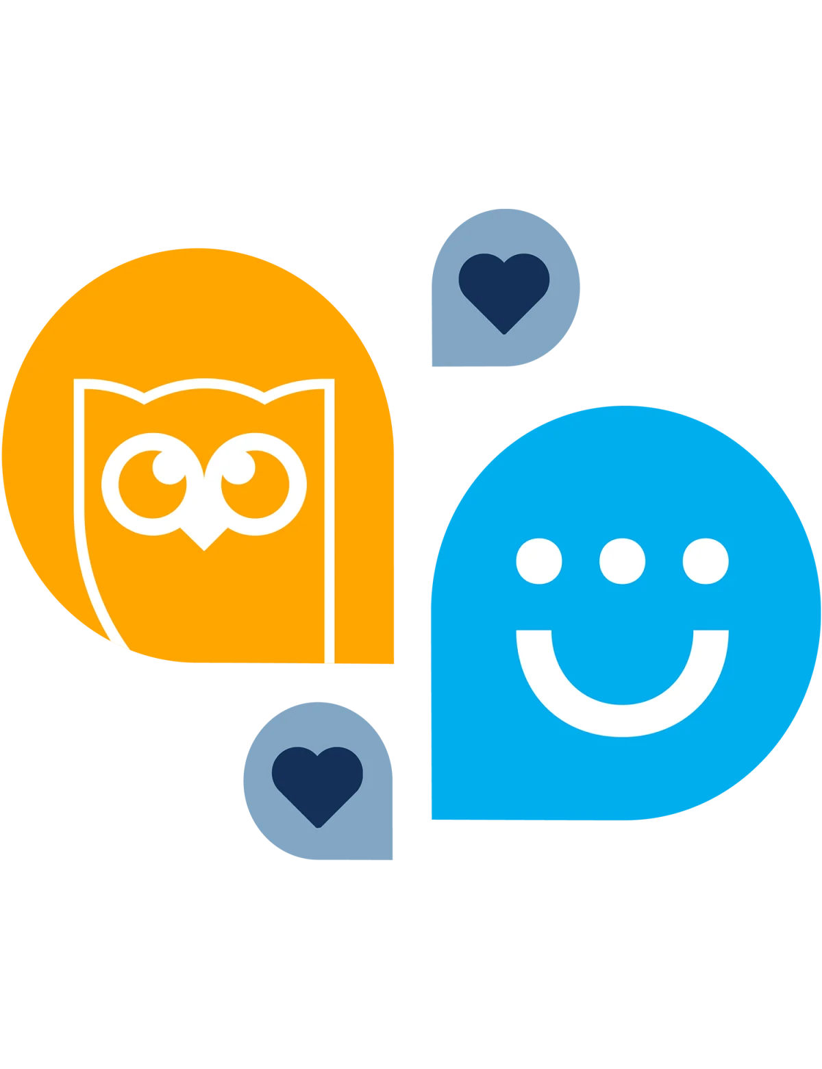 Graphic with four chat bubbles two with hearts, one with the Hootsuite logo, and one with the Heyday logo