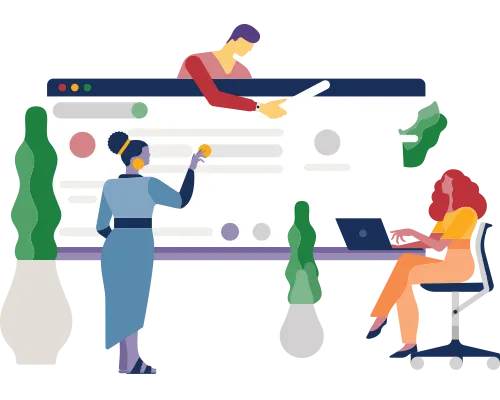 a graphic of three people working on a project