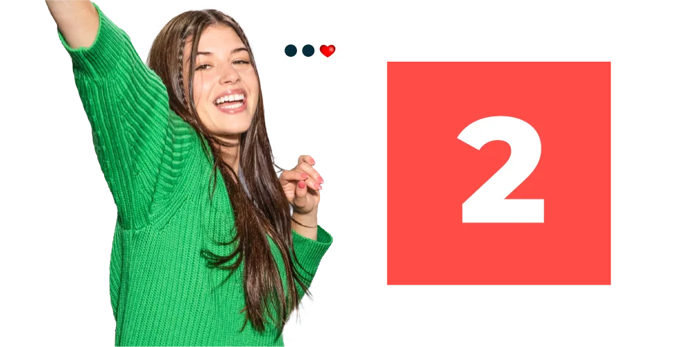 Woman with thinking chat bubble next to the number two