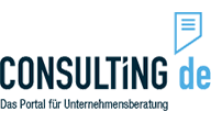 Logo von „Consulting.de“, mit Designelementen in Blau- und Schwarztönen.